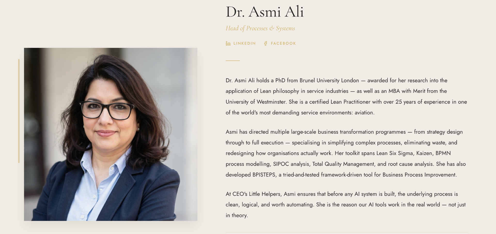 Dr Asmi Ali, Head of Processes & Systems